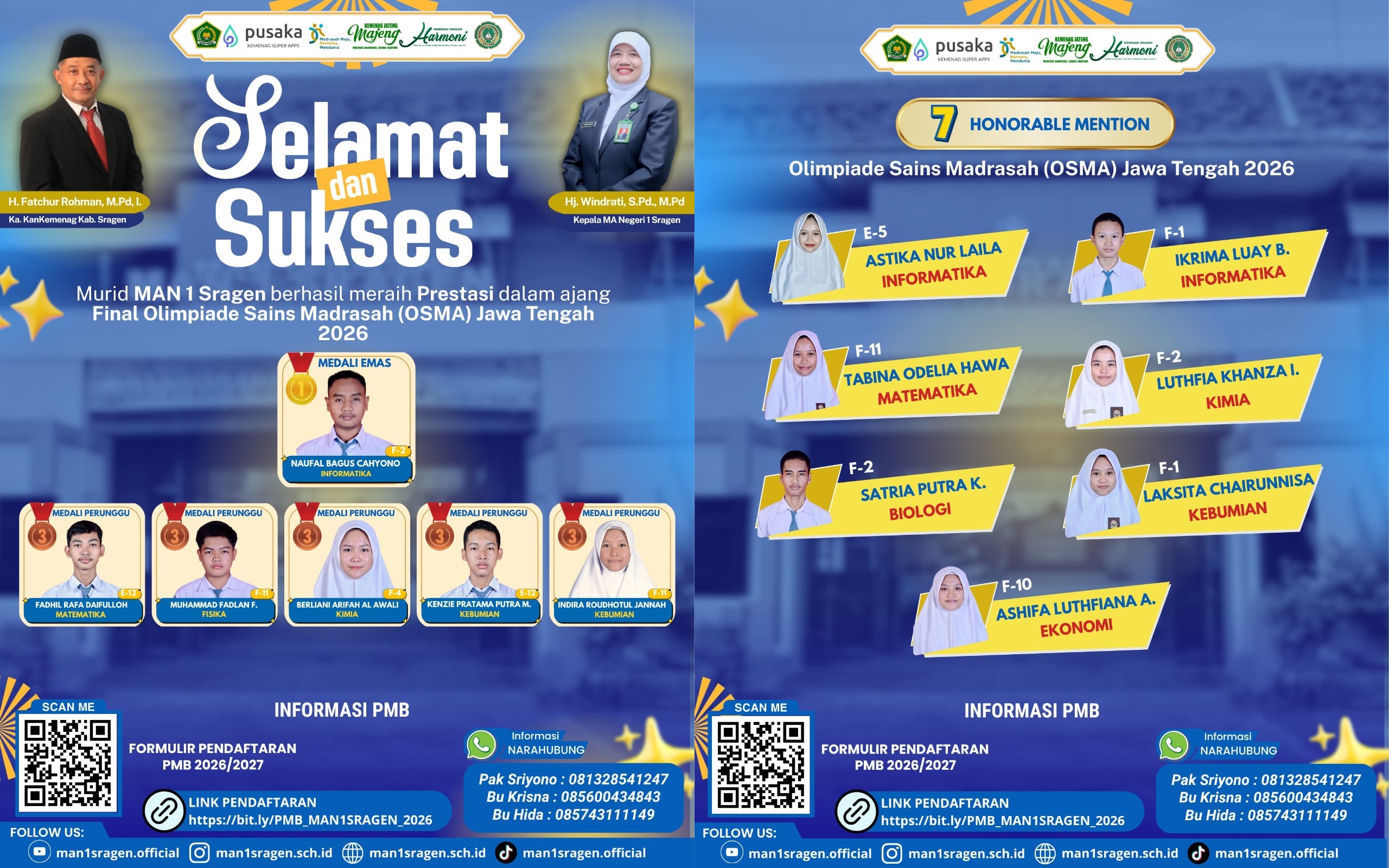 MAN 1 Sragen Borong Enam Medali di Ajang OSMA Jateng 2026